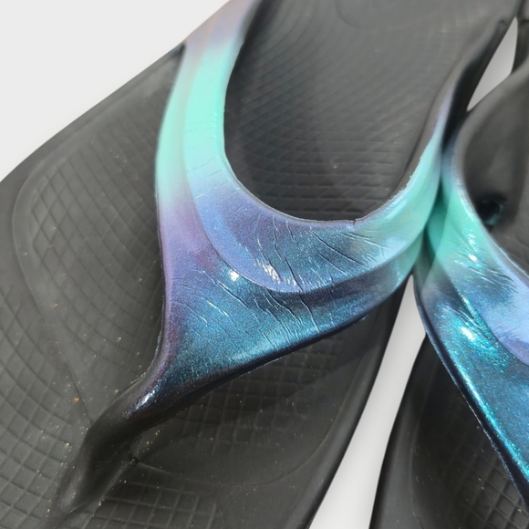 OOFOS OOlala Luxe Recovery Flip Flop Thong Sandal Atlantis Blue Womens Size 10 - Picture 3 of 9